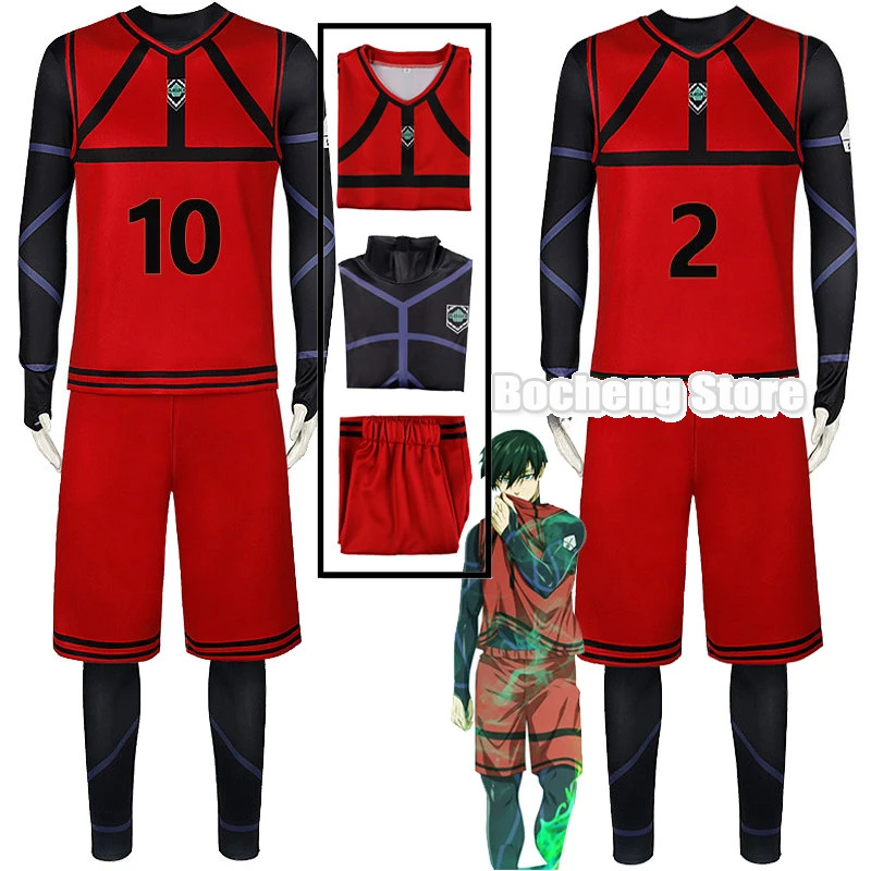 

Red Reo Mikage Cosplay Anime Blue Lock Cosplay Costume Nagi Seishiro Red Football Jersey Uniforme Clothes Jerseys Top Pants