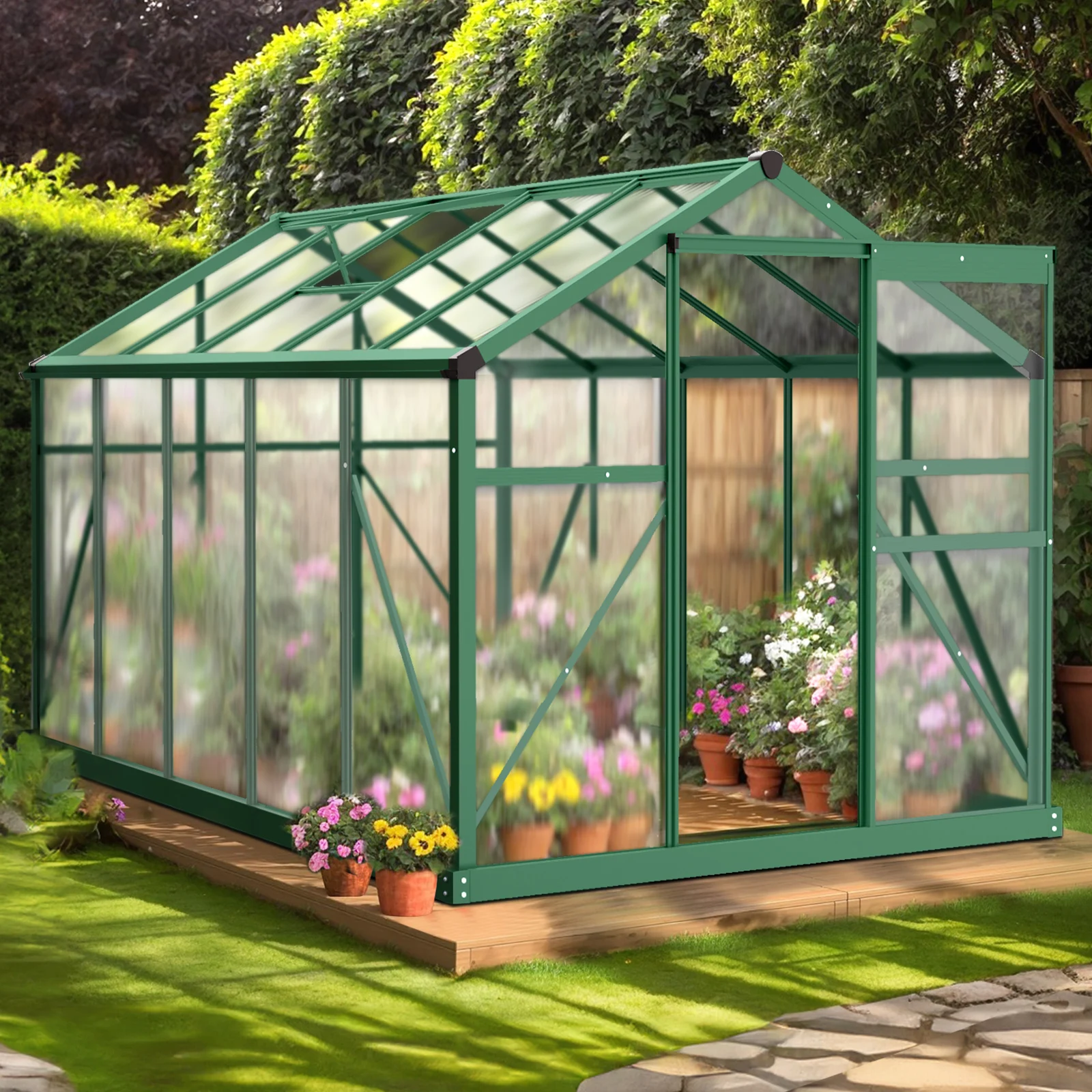 

2-1 6*10FT 4 мм Тепличная панель Sunshine Panel Greenhouse, двухслойная полая поликарбонатная панель Sunshine Panel Green Spire, с одной раздвижной дверью и 1 верхним окном