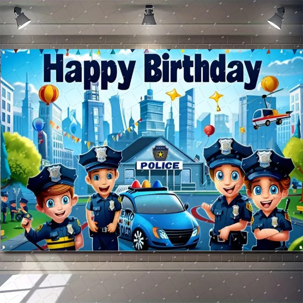 Police Theme Kids 1sth Birthday Party Personalized Photography Background Cartoon Policeman Baby Shower Photo Studio props