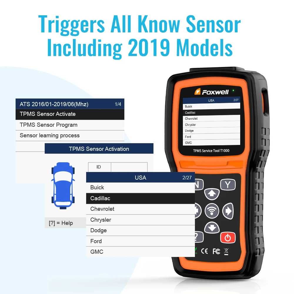 FOXWELL T1000 OBD2 Car Tire Pressure detector Auto Tester TPMS Sensors Programming Activate Check RF Key Tire Sensor Key Tester