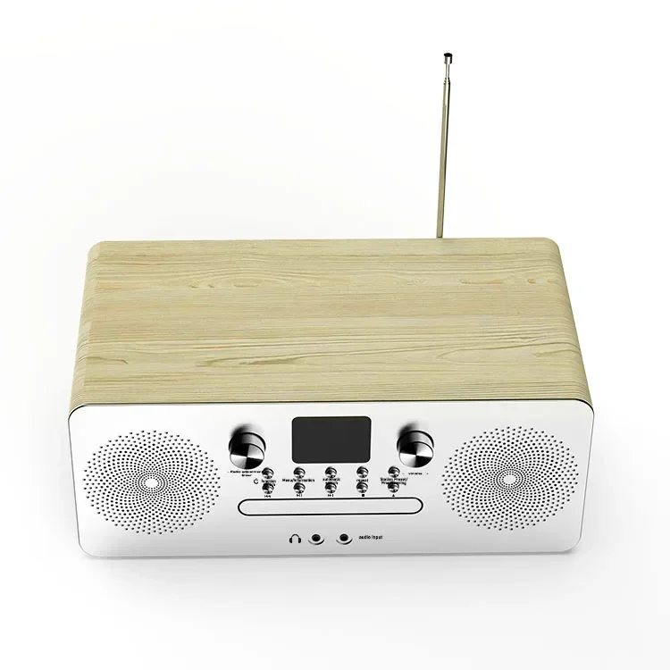 Home Speakers Wooden Retro Stereo System Bluetooth Receiver FM Radio Tuner USB AUX Bass Treble Adjustable Players CD Booombox