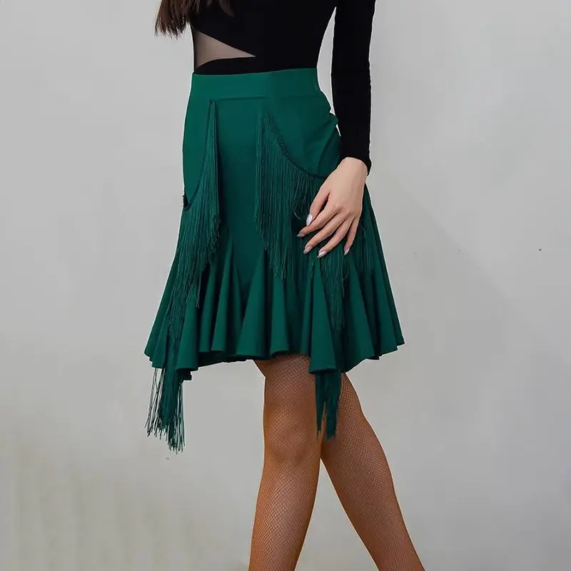 Prática de dança latina saia de dança feminina treinamento nova meia saia profissional adulto menina traje tango roupas gala cha