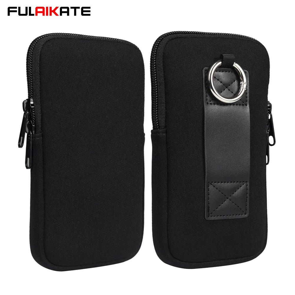 FULAIKATE Elastic Nylon Phone Bag for iPhone 16 Pro Max Waist Pouch Sleeve for Samsung S24 Ultra S22 Ring Universal Neck Holster