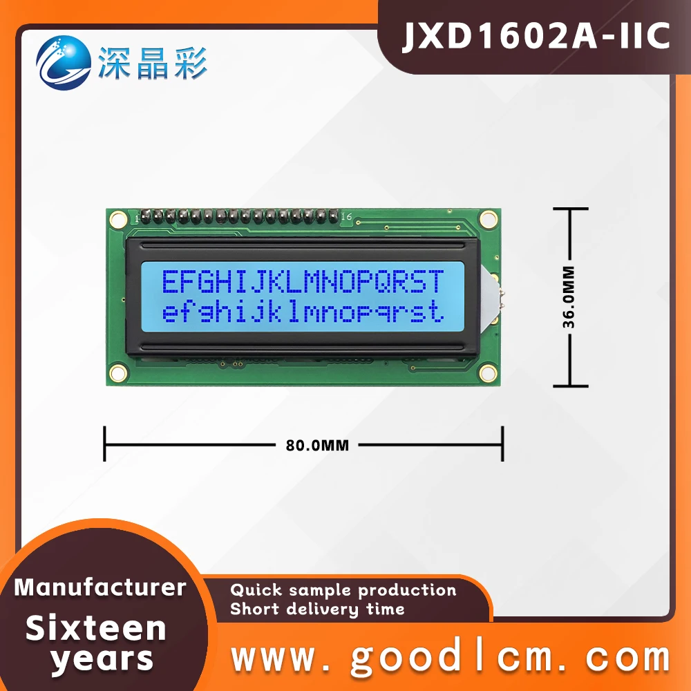 High cost-effective LCD dot matrix screen JXD1602A-IIC iic/i2c interface STN Gray Positive 1602 character LCM display module