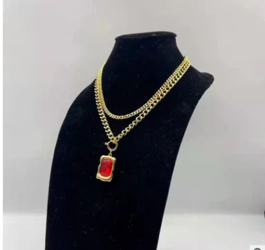 Brass With 18K Gold Chunky Layered Chain Crystal  Pendant Necklace Jewelry Punk Party T Show Runway Designer Club Japan Korean