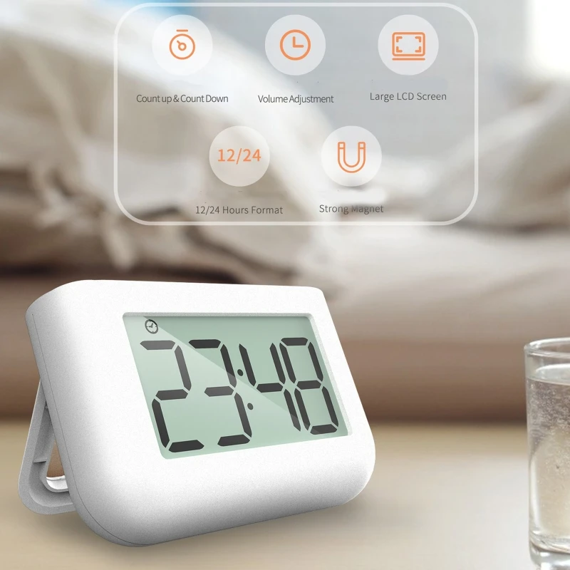 ساعة توقيت رقمية على مدار الساعة متعددة الوظائف ميقاتي الكتروني مع أرقام كبيرة ودعم مغناطيسي لأعمال مكتب دراسة المطبخ