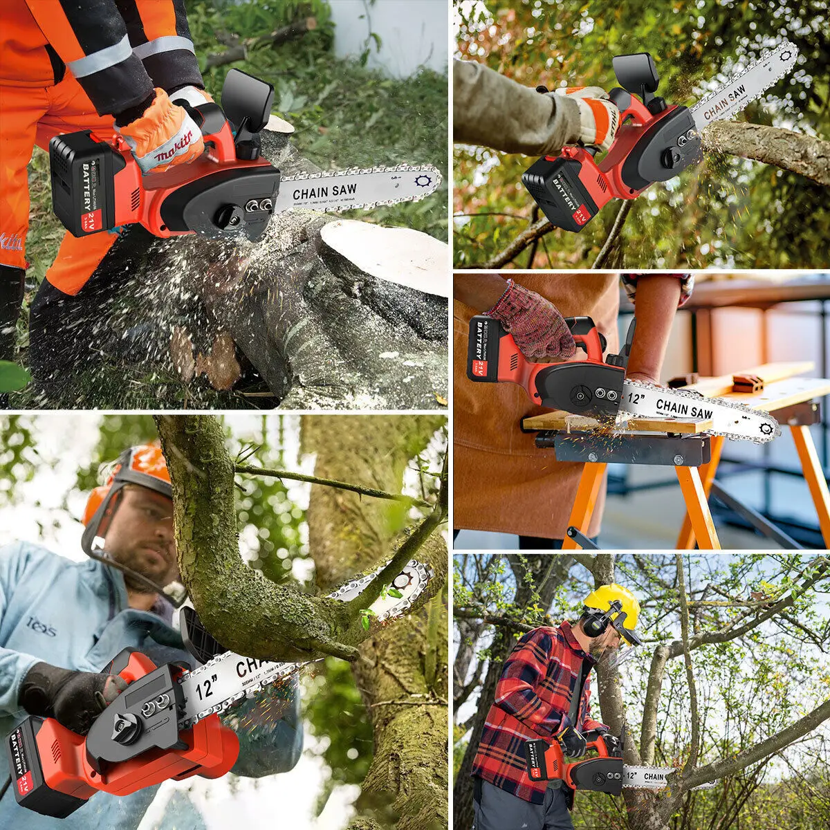 12 Inch Electric Chainsaw Cordless Brushless Wood Cutter 21V Rechargeable Chain saws Kit For Makita Work For Orchard Branch Clip