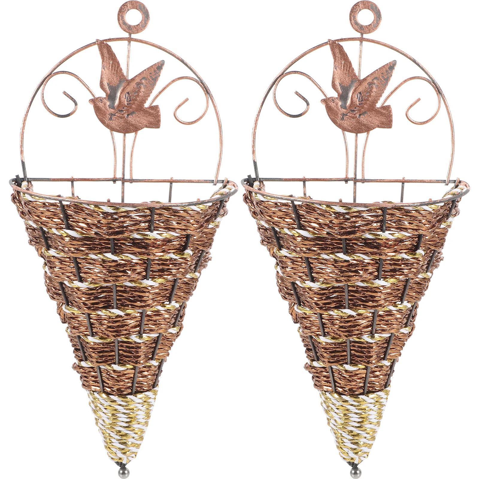 

2 Pcs Rattan Wall Flower Pot Hanging Basket Wicker Iron Planter Indoor Decor Triangle Vase Plant Container