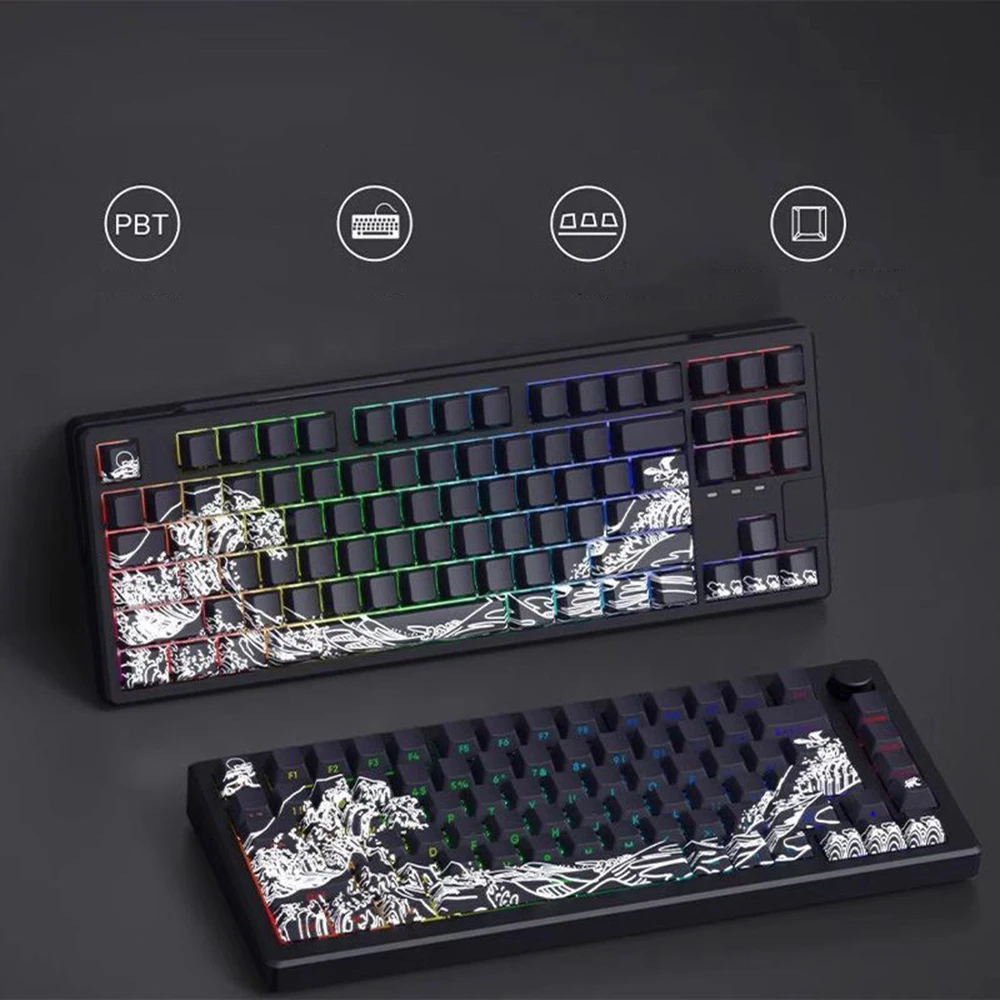 

Колпачки для клавиш Ukiyo-e, полупрозрачная крышка для клавиатуры с термосублимационной боковой гравировкой, адаптированная к 68, 77, 88, 108, геймерская клавиатура MOA