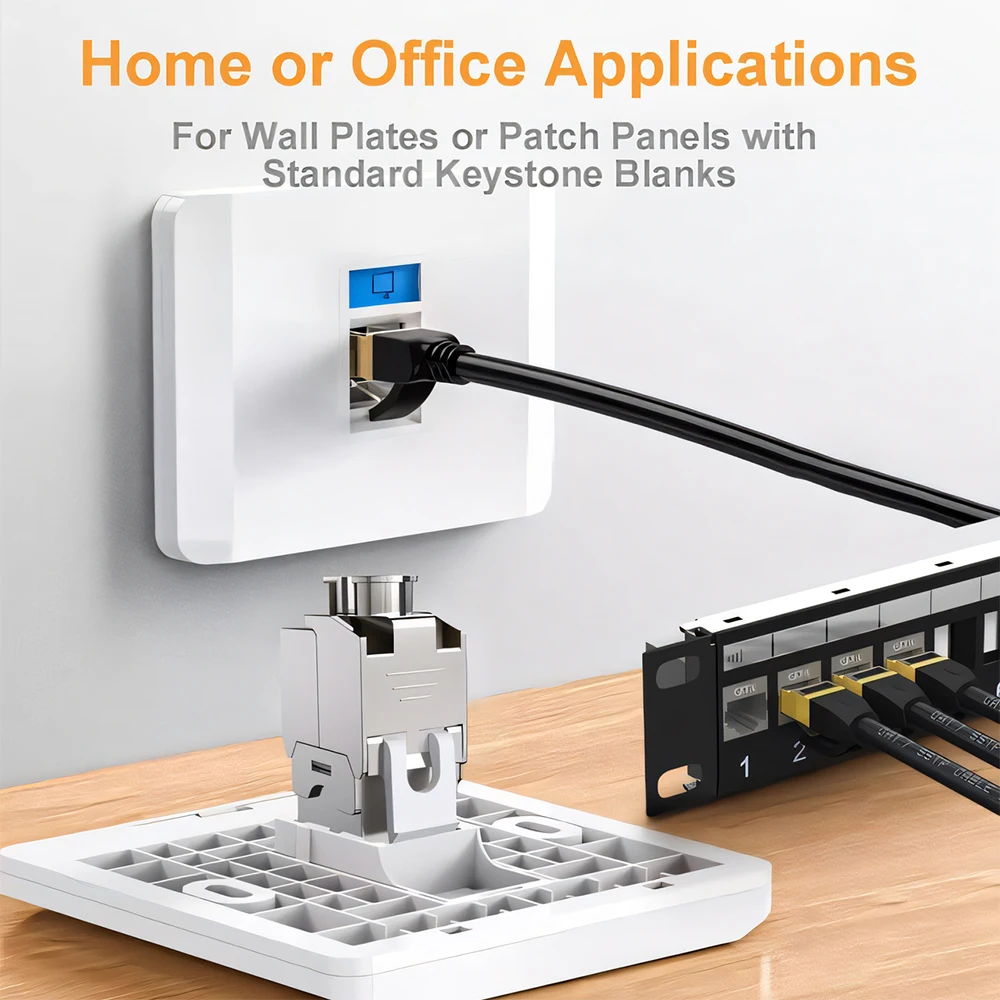 Denswire Cat7 Toolless Keystone Jack, STP CAT6A 10G Female RJ45 Coupler Zinc Shielded, Modular RJ45 Ethernet Coupler