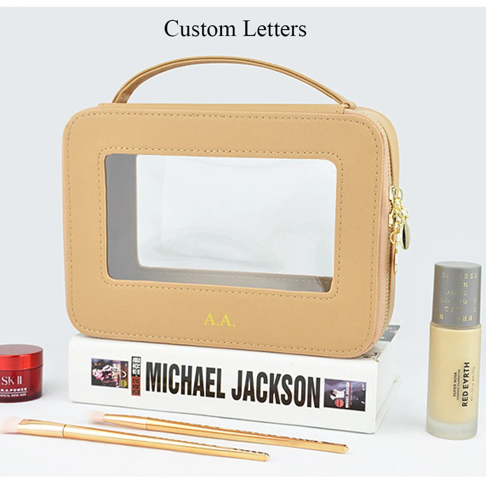 Personalized Name Travel Clear Makeup Case Fashion Large Capacity PVC Cosmetic Box Bag Custom Logo Women Toiletry Bag