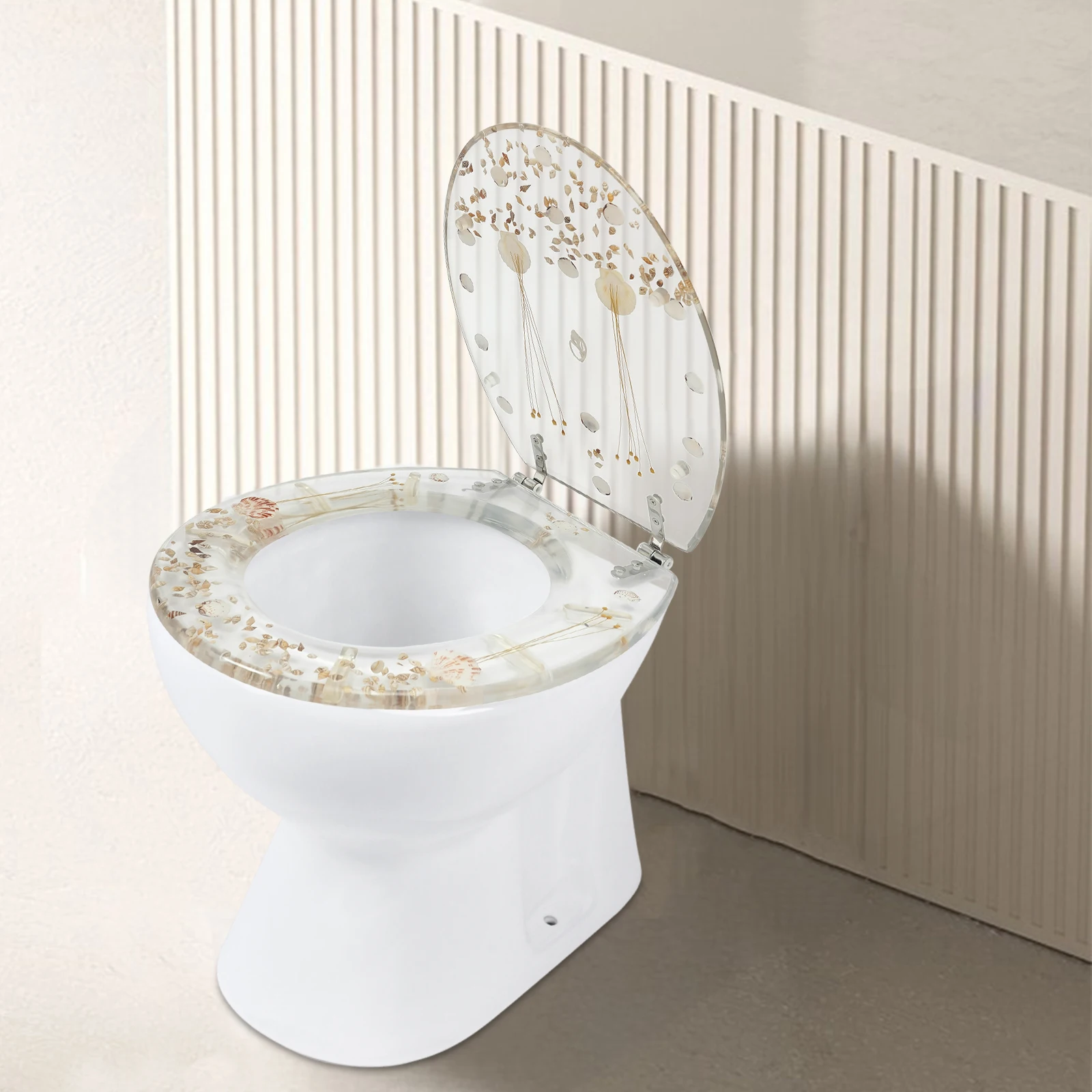 

High-grade Beautiful Resin Toilet Seat Cover Toilet Seat Transparent Dried Flower Designs Silent Resin Commode Seat