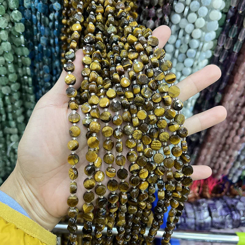 

8x8mm Natural Tiger eye Faceted Oblate Hexagram Loose Beads Diy Bracelet Necklace For Jewelry Making Accessory