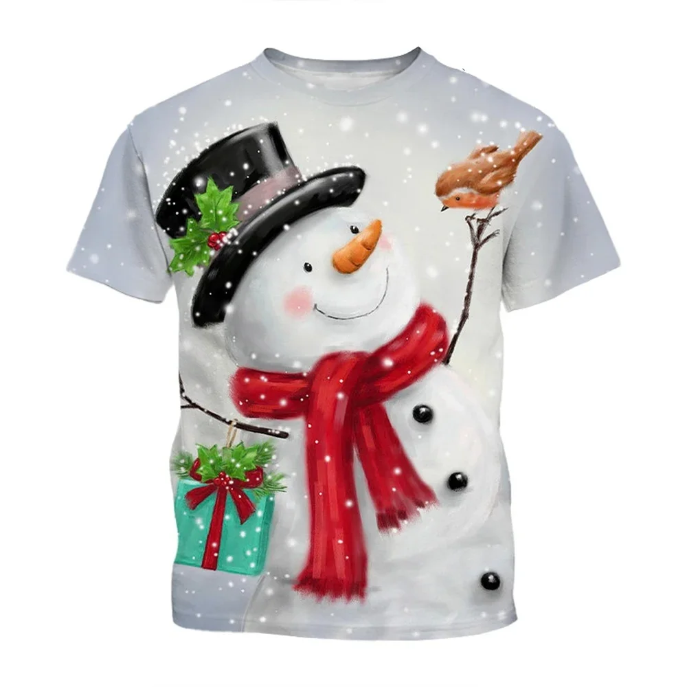 Summer fashion creative design Christmas patterns 3D printing casual personality Harajuku style warm and comfortable T-shirt