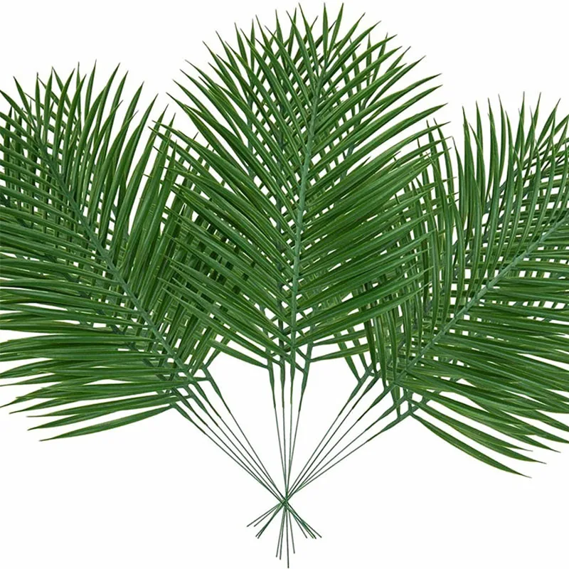 10 Uds. De hojas de palma verdes artificiales para decoración de fiestas, festivales de bodas, patio, jardín, hojas tropicales de plástico con tallos