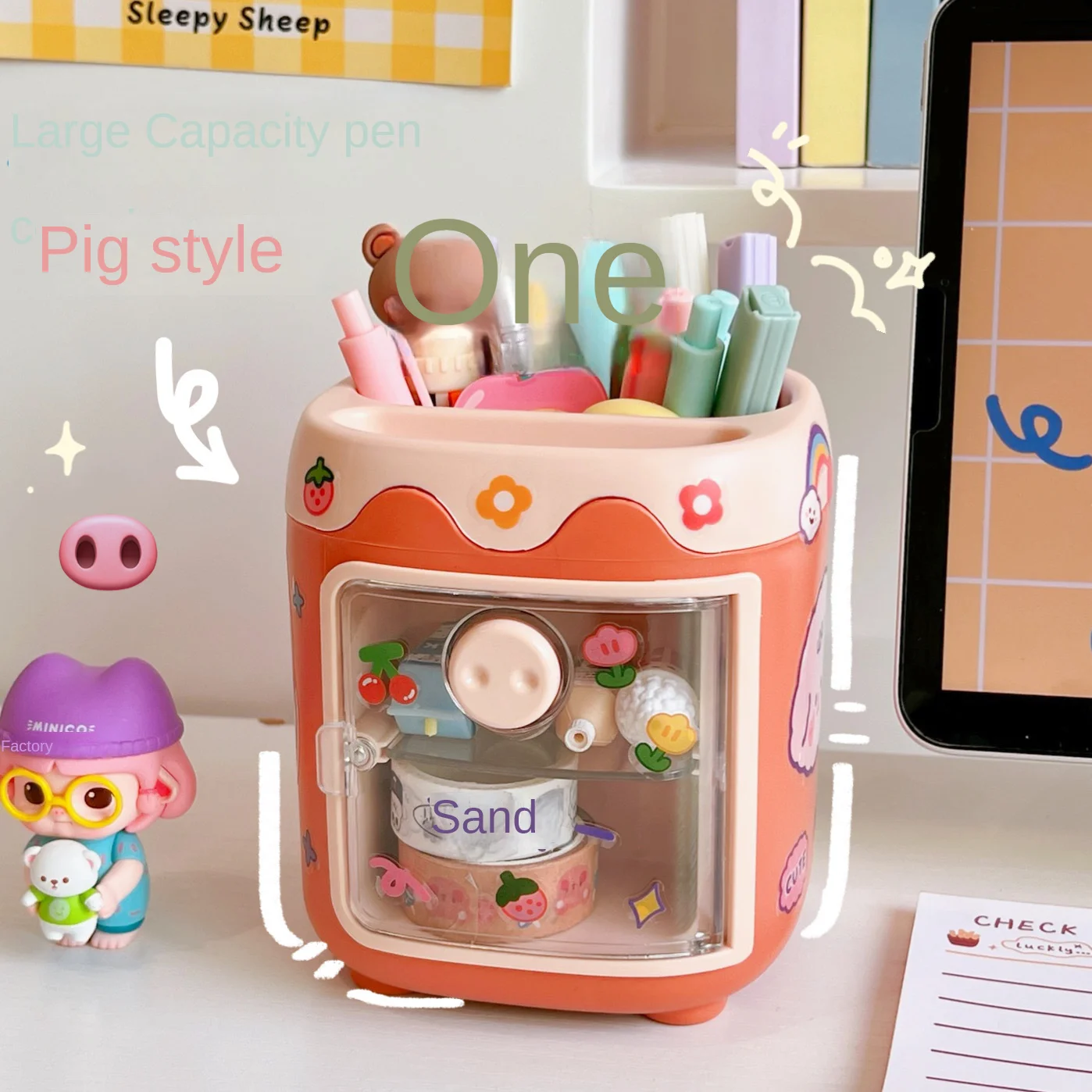 Creative Pen Holder Cartoon Cute Multi grid Pig Pen Holder Student Office Stationery Pig Nose Pen Holder Drawer Pen Holder