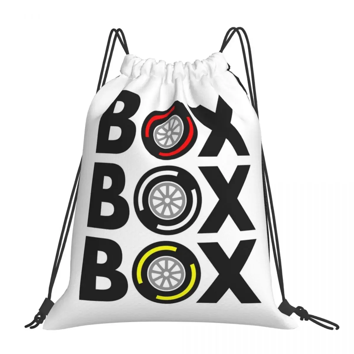 

"Box Box Box" F1 Tyre Compound Design Backpacks Drawstring Bags Drawstring Bundle Pocket Sundries Bag BookBag For Travel School