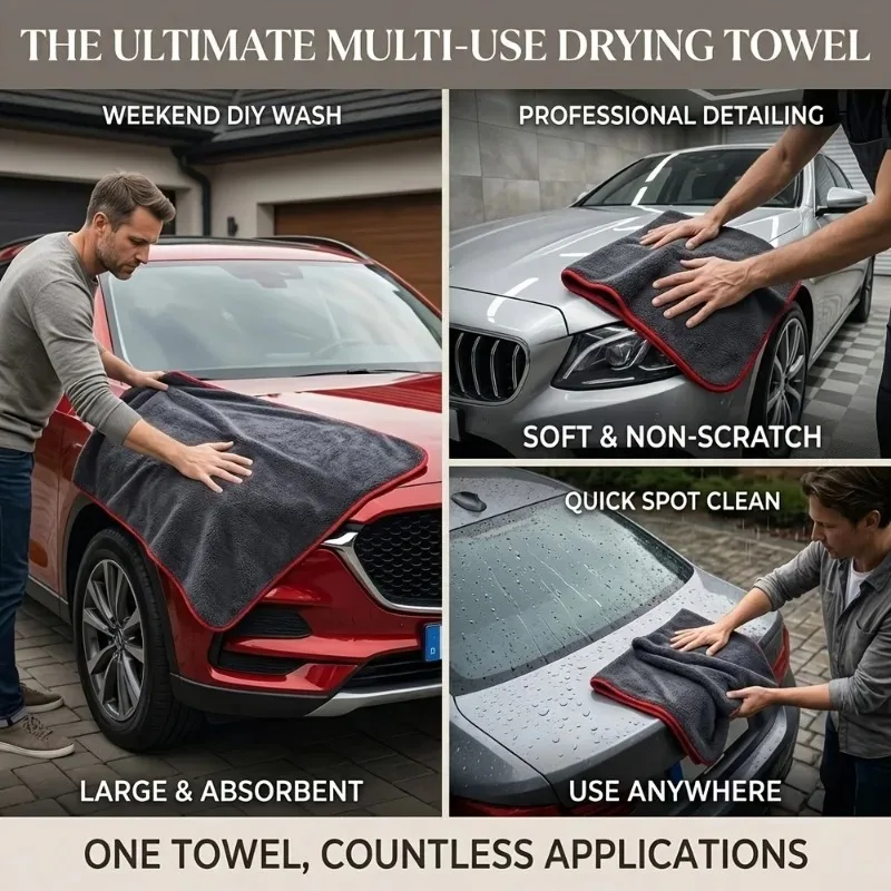 XXL Extra Large Microfiber Car Drying Towel - Gray Fine Plush Cloth, High Water Absorption for Cars and Trucks