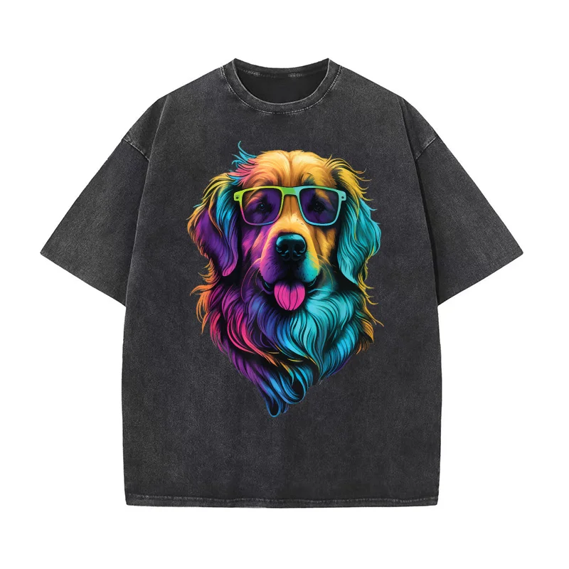 

Colorful Golden Retriever Art Dog Owner Canine Lover Pure Cotton T-shirt Oversized Art Graphic Clothing Printed For Man