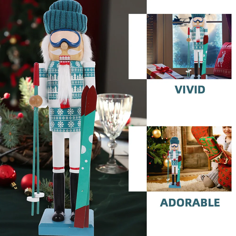 

Wooden Nutcracker Skiing Soldier Christmas Ornament Wood Xmas Table Decoration Charming Holiday Home Decor