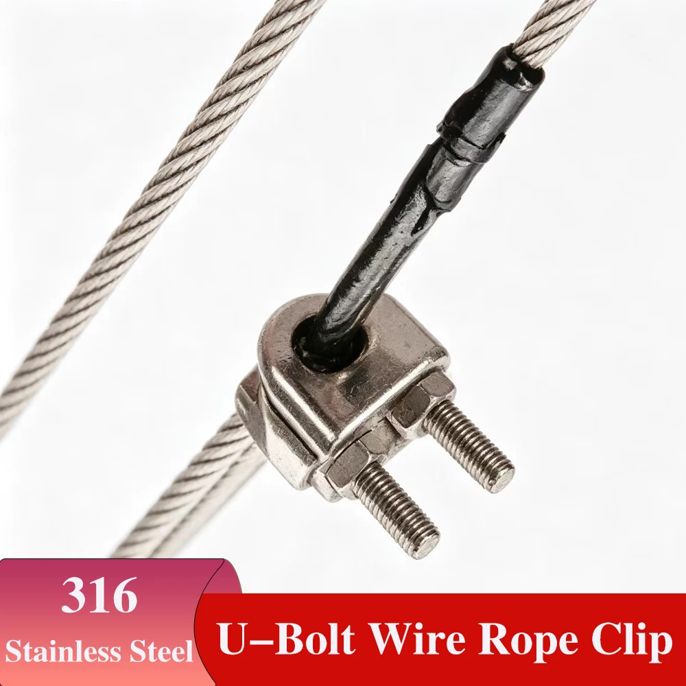 1Pc 316 Stainless Steel U‑Bolt Wire Rope Clip, M2‑M32mm Cable Clamp Fastener Hardware Accessories