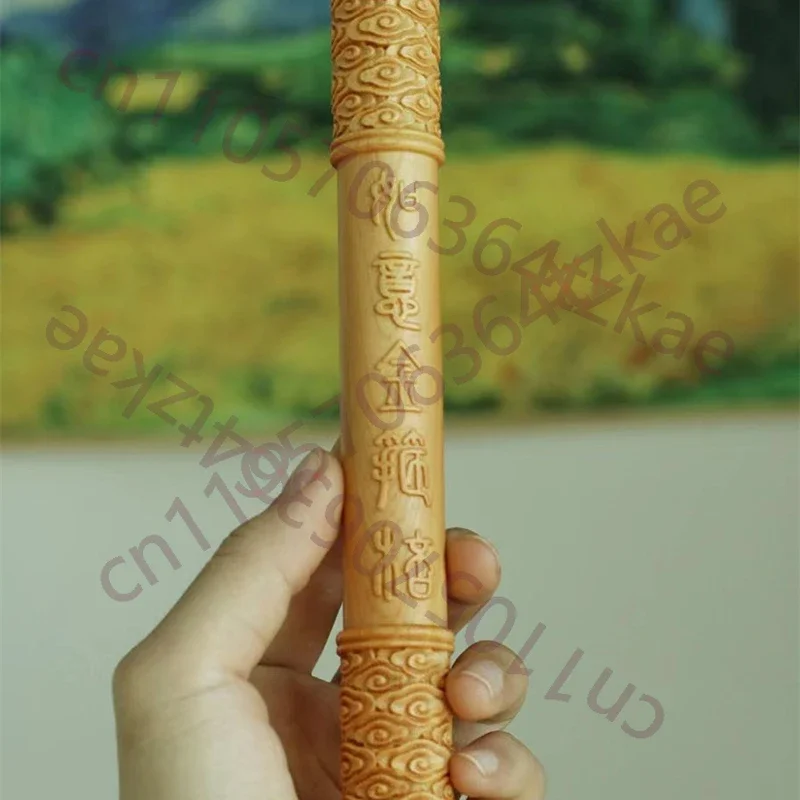 Wood Carving Sun Wukong Ruyi Gold Cudgel Exorcism Decoration Home Room Office Wealth Luck Feng Shui Decor Mindful Present Wood