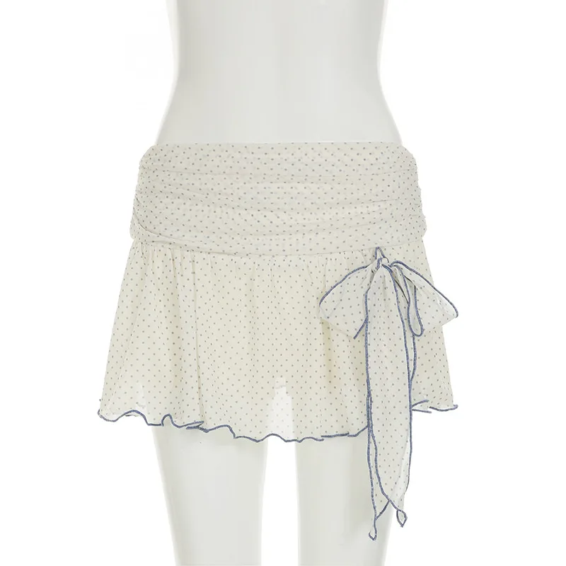 عارضة البولكا نقطة أضعاف أكثر من الخصر التنانير الصغيرة الأزياء شبكة الشريط منظور لطيف الحلو للفتيات لطيف مرونة الخصر قيعان #4