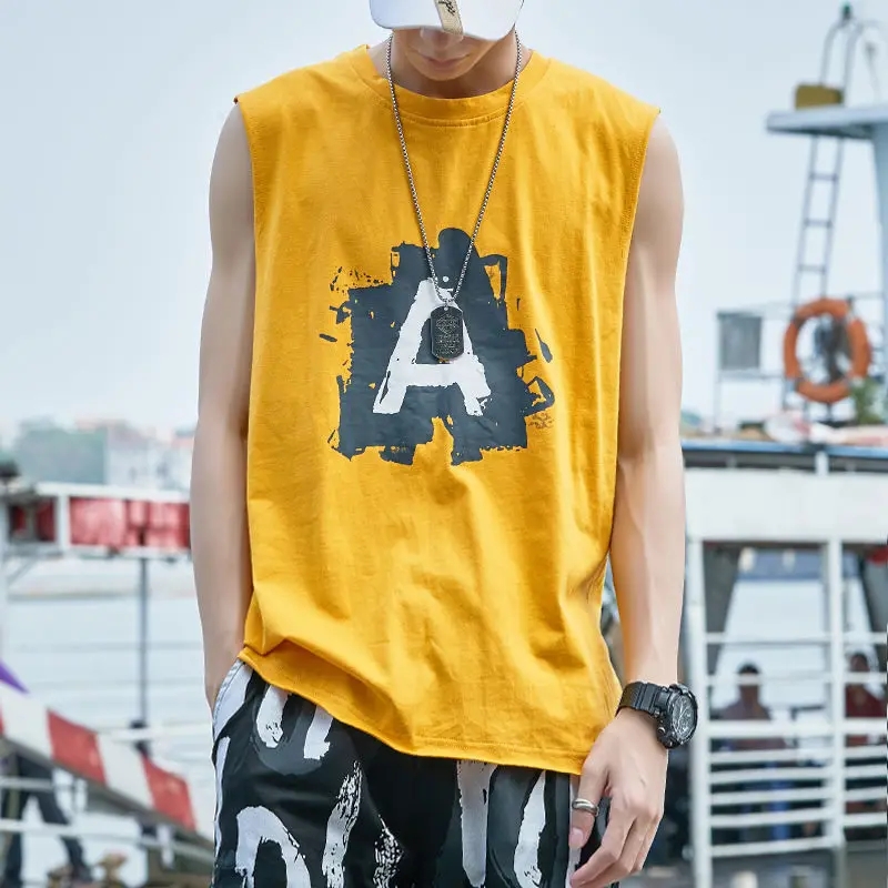 

Fashion O-Neck Loose Letter Printed Tank Tops T-Shirt Men's Clothing 2023 Summer New Oversized Casual Pullovers Korean Tee Shirt