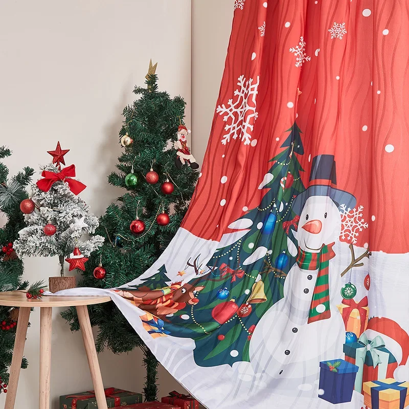 American Snowman Print Christmas Curtains Semi Blackout Window Curtains for Living Room Bedroom Dining Room House Customized