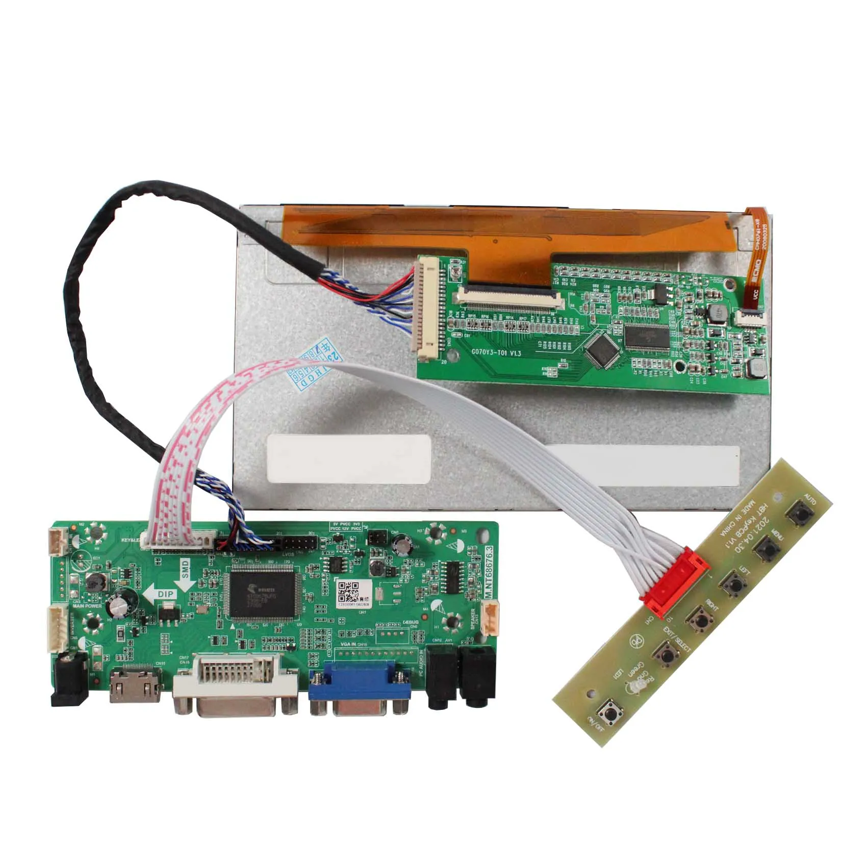 7 "800x480 600nit G070Y3-T01หน้าจอ LCD TTL & HD Mi DVI VGA 50Pin บอร์ดคอนโทรล