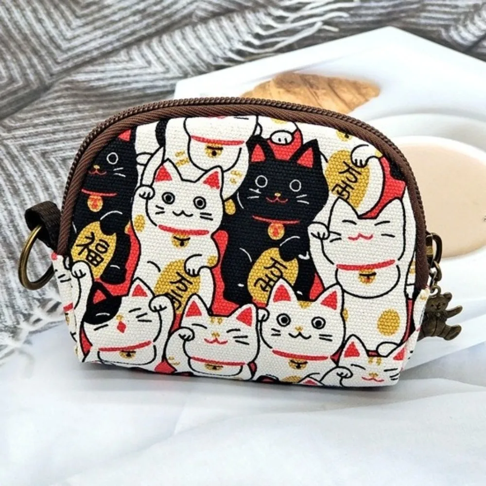 المحمولة خمر مطبوعة محفظة نسائية للعملات المعدنية القط قماش تغيير المال المنظمون سستة حقيبة التخزين حقيبة مستحضرات تجميل صغيرة النساء الفتيات