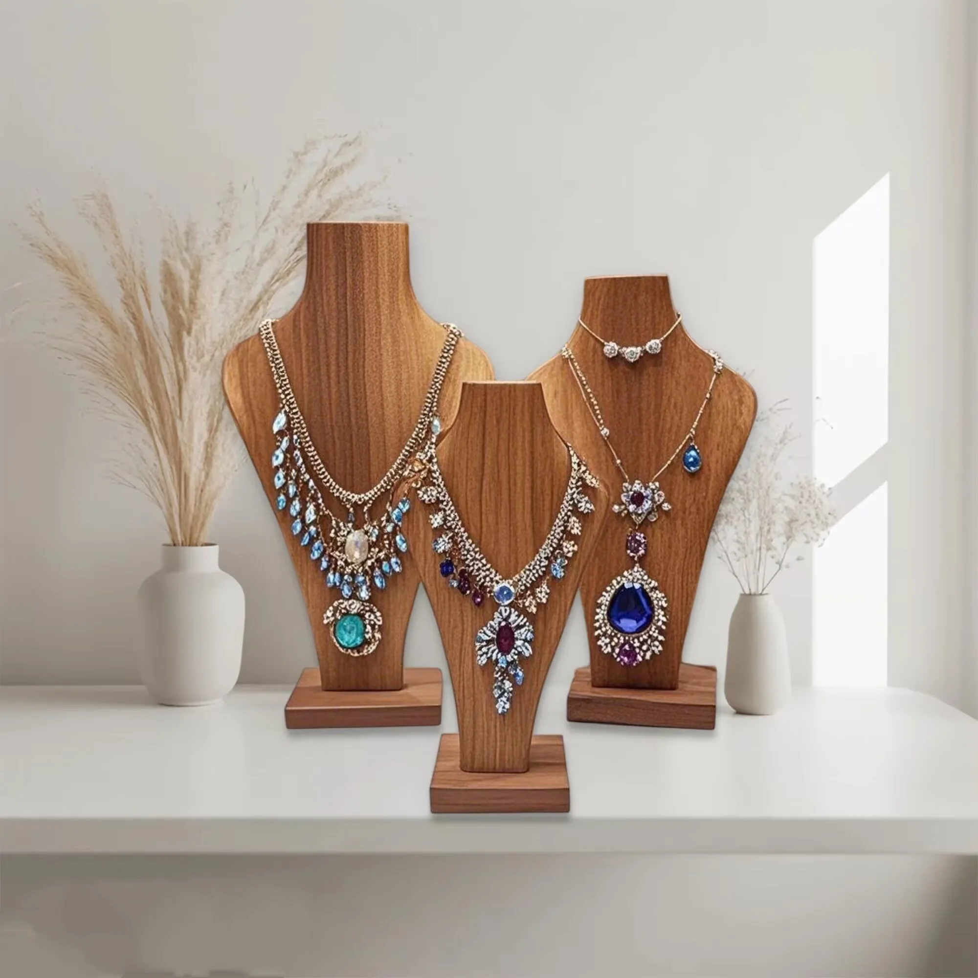 

Jewelry rack luxury walnut solid wood shelf necklace pendant bracelet display storage shooting props vase.