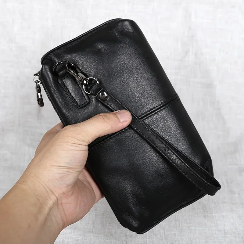 

Genuine Leather Handbag For Men's Soft Leather Retro Casual First Layer Cowhide Long Wallet With Large Capacity Zipper Phone Bag