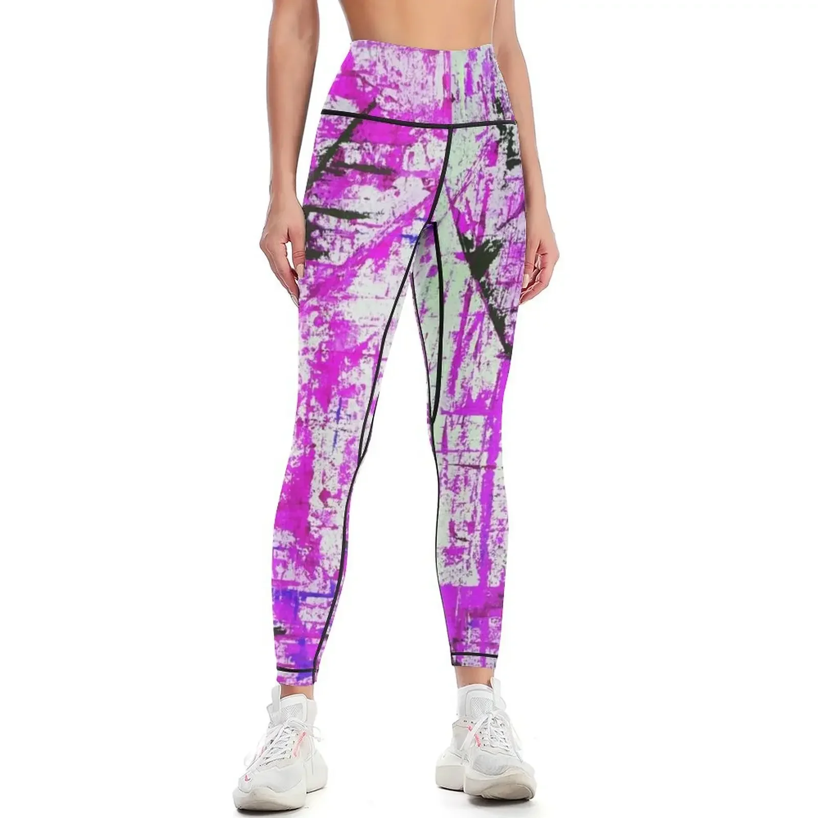 

Magenta abstract painting design Leggings trousers Women's tights Sports female gym wear Womens Leggings