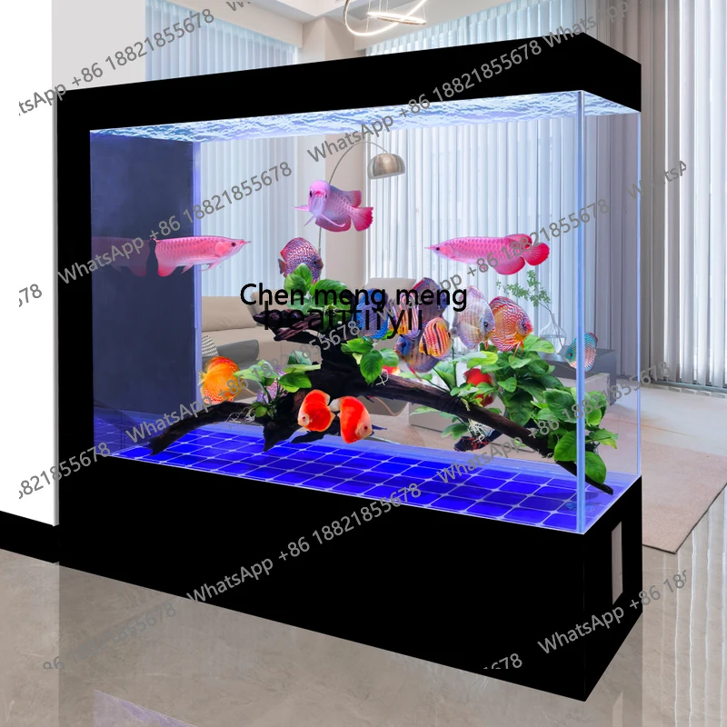 

S7486 ss Super White Glass Fish Tank Living Room Ecological Change Water Light Luxury Large Floor Fish Globe Screen