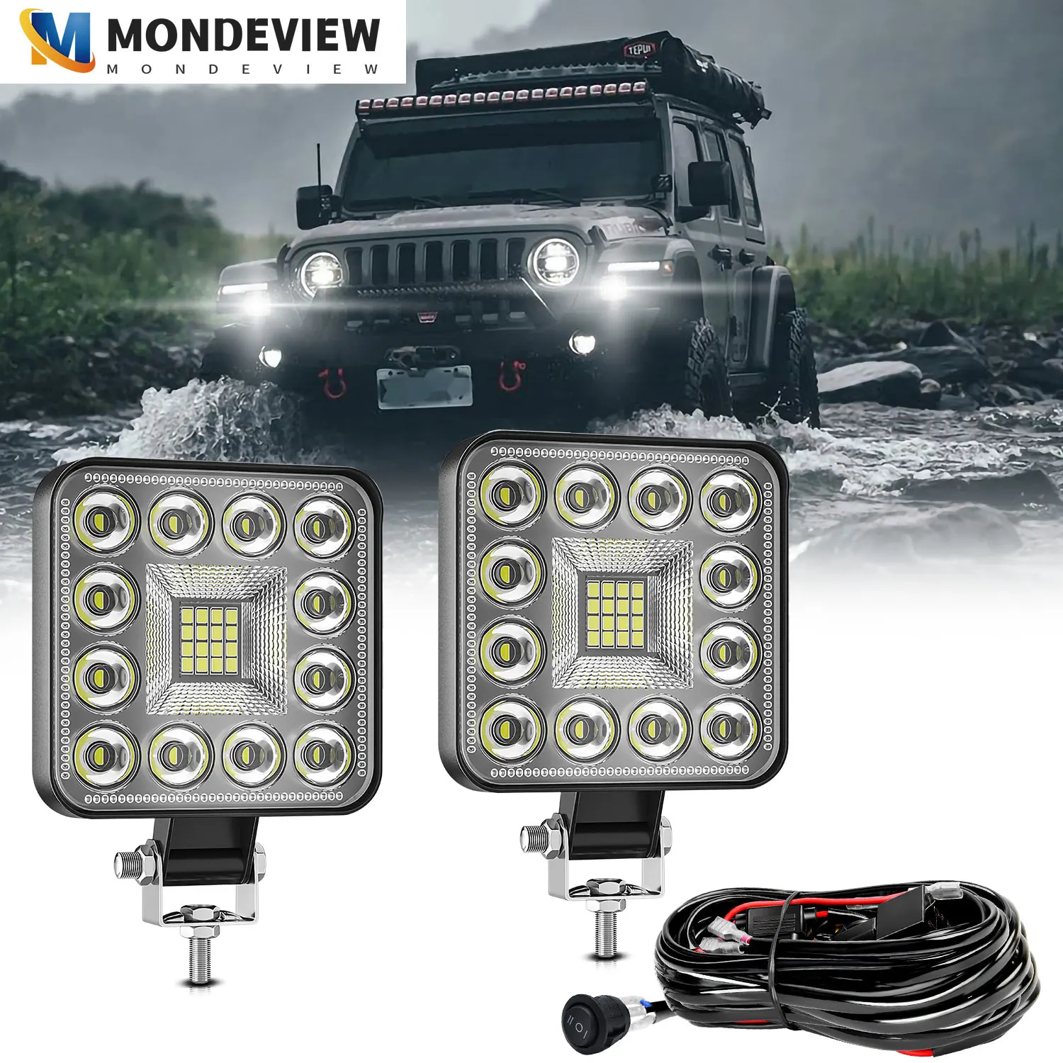 

MONDEVIEW E21 3-inch square LED work light, suitable for off-road 4X4 trucks motorcycles SUV ATVs Jeep daytime running lights