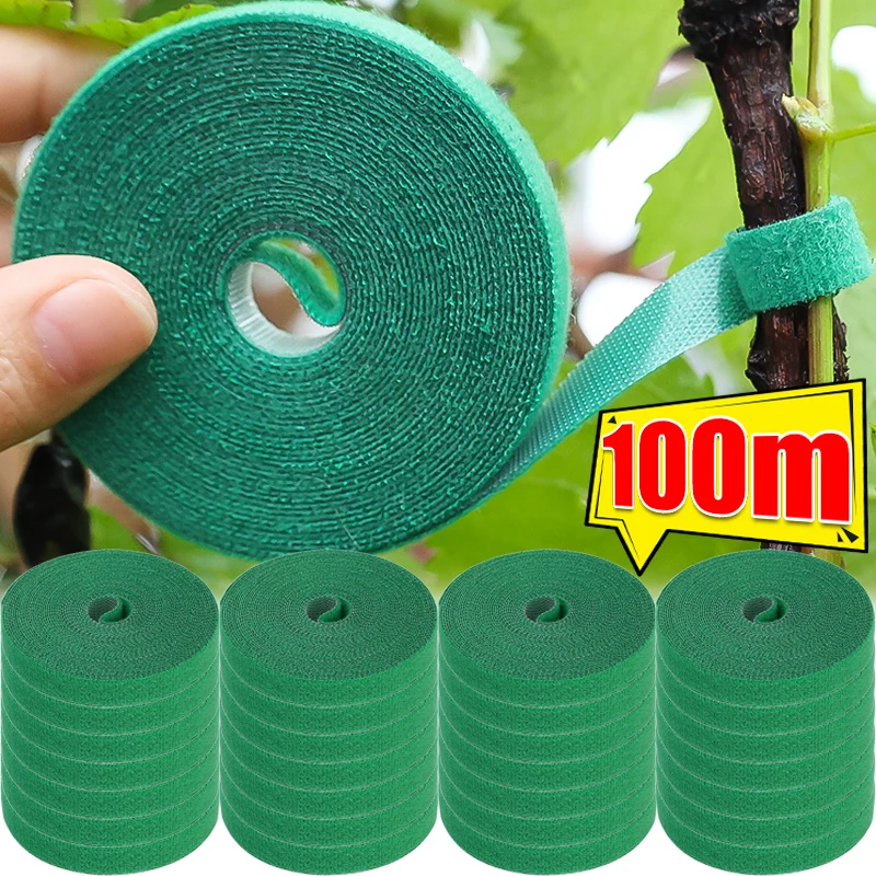 100/21M Nylon Plant Ties Green Adjustable Plant Bandage Hook Loop Cable Tie Plants Support Reusable Garden Fastener Tape Strap