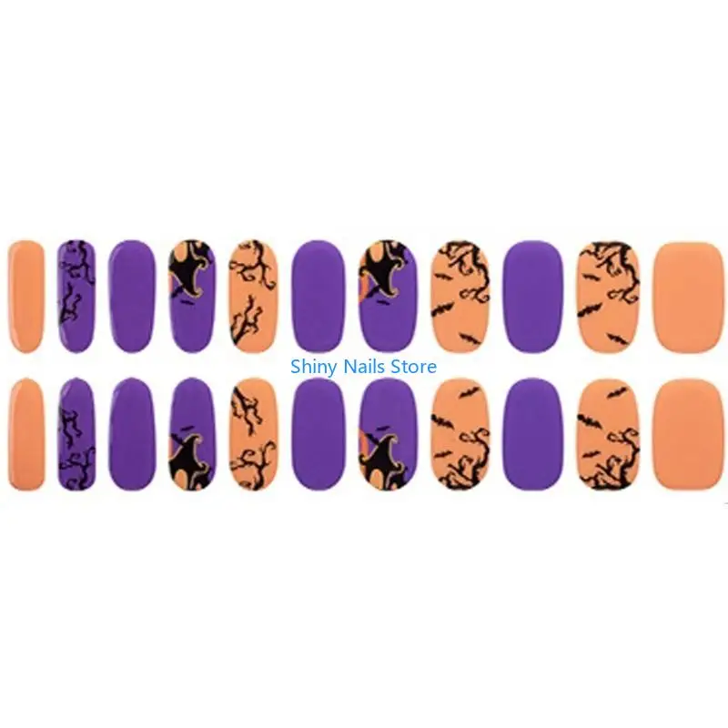 Uñas llenas envoltura uñas semi curadas envolturas esmalte halloween pegatinas geles luminosos uñas tiras uñas arte