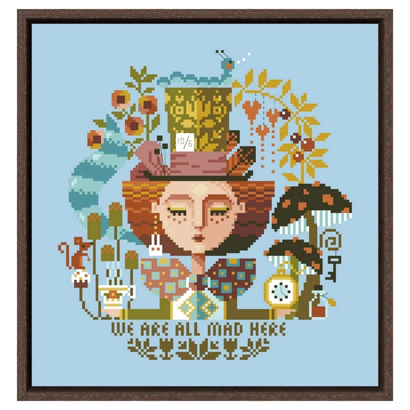 Mad Hatter Dreams cross stitch kit 18ct 14ct 11ct skyblue canvas fabric cotton silk thread embroider DIY handmade needlework