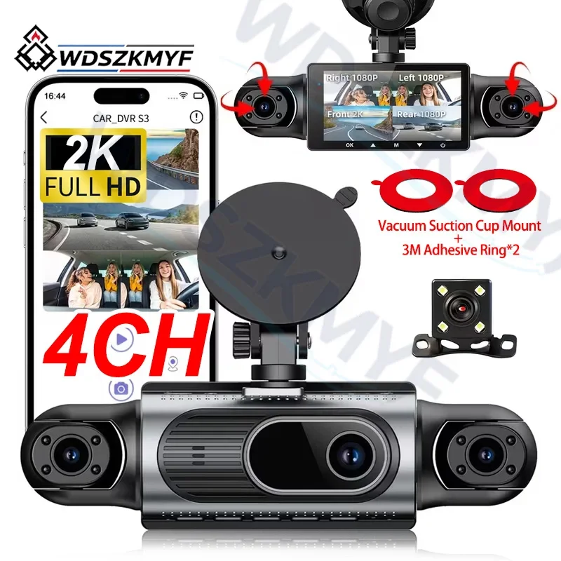 3/4 Channel Dash Cam 360° Car Video Recorder Black Box with Night Vision 24/7 Parking Monitor G-Sensor Loop Recording Auto Parts