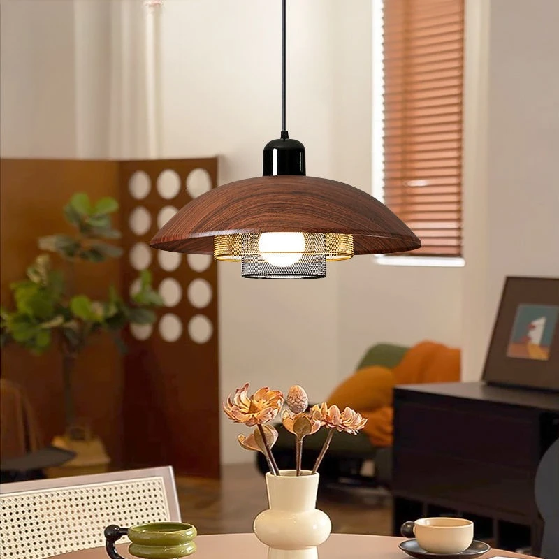 Vintage Walnut Pattern LED Pendant Light Medieval Dining Table Bar Restaurant Wabi Sabi Style Homestay Eye Protection Arm Lamp