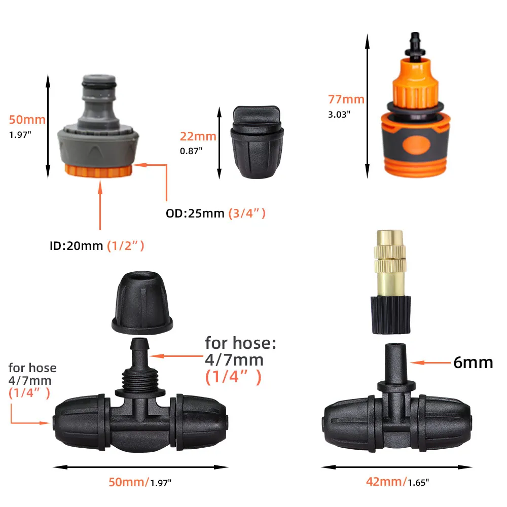 MUCIAKIE 4/7mm Hose Adjustable Brass Nozzle Spray Cooling System 60W Self-Priming Pump Spray Watering Kit for Greenhouse Farms