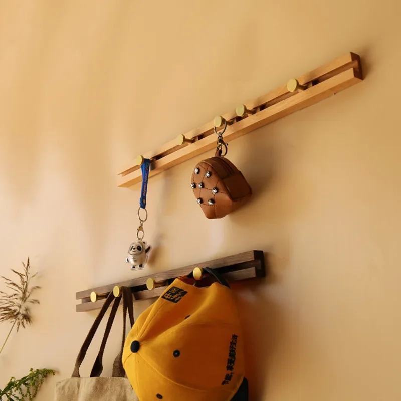 Sliding solid wood clothes hook, hanging clothes rack behind the door, wall hanging, entrance hall, one row clothes hook