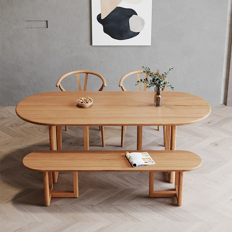 Modern simple solid wood dining tables and chairs, coffee shop oval casual tables and chairs, restaurant rattan mesh foot rice