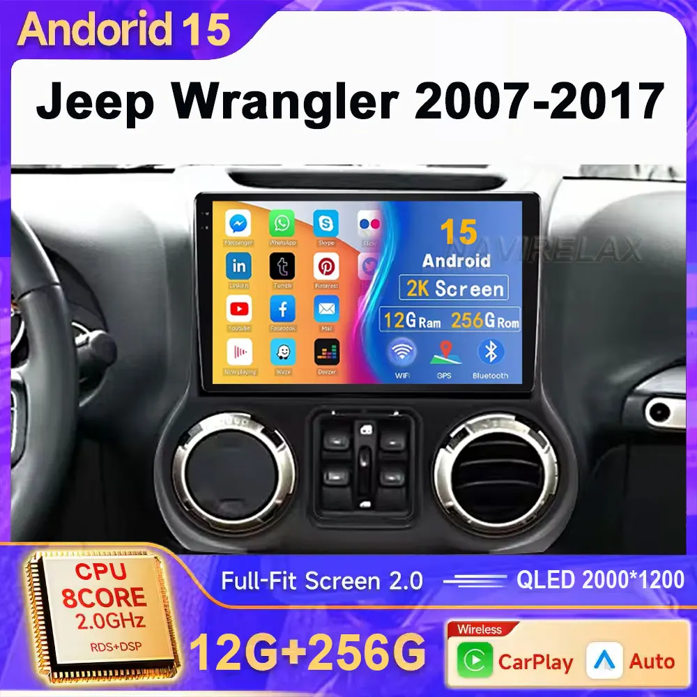 

Для Jeep Wrangler 3 JK 2007-2018 Автомобильная ОС Android 10 дюймов 4G Радио Стерео Мультимедийное Видео GPS-навигационный плеер QLED экран BT 5.0