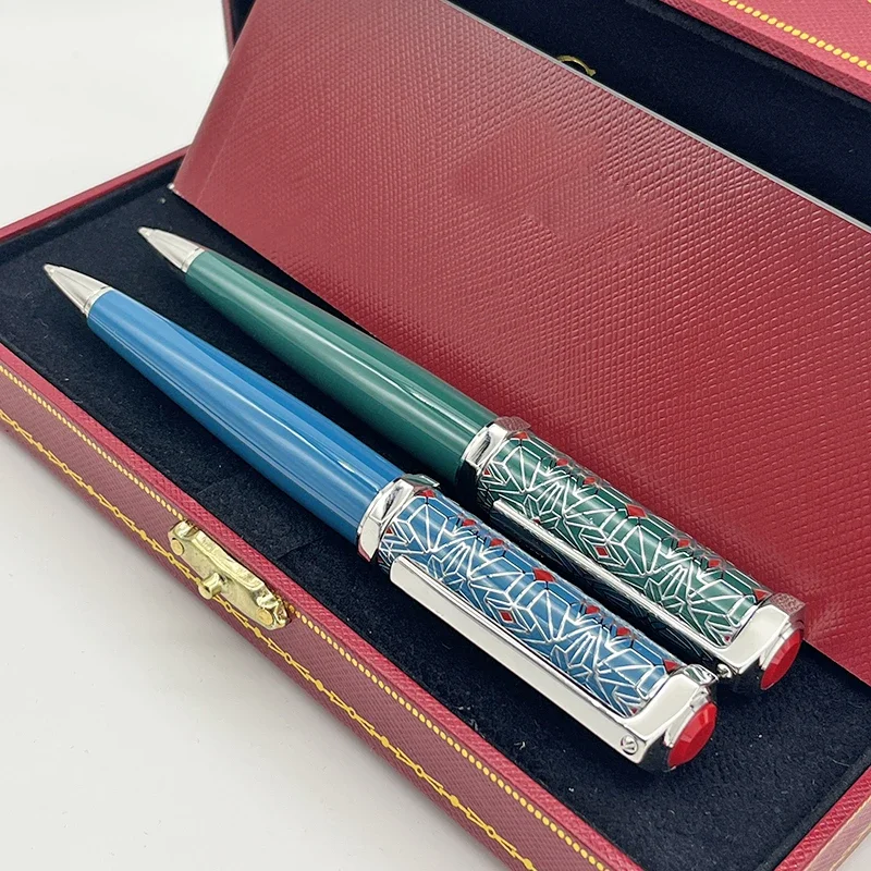 CT Heptagon Net Pattern Red Rhombus Blue / Green Barrel Luxury Ballpoint Pen Silver Trim With Serial Number