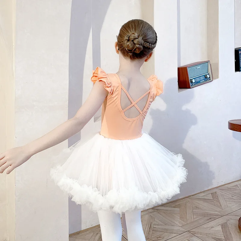 Children's Dance Clothes Girls Training Dress Kids Ballet Skirt Tutu Classical Dance Costume Examination Solid Leotard Open File