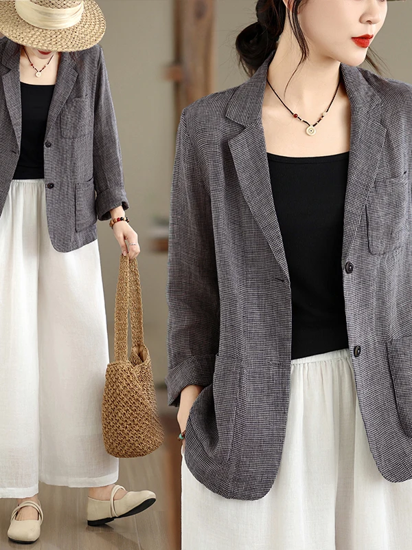 

High-End Artistic Retro Plaid Women's Casual Large Size Sun Protection Top Shirt Open Cardigan Style Breathable Long Sleeve