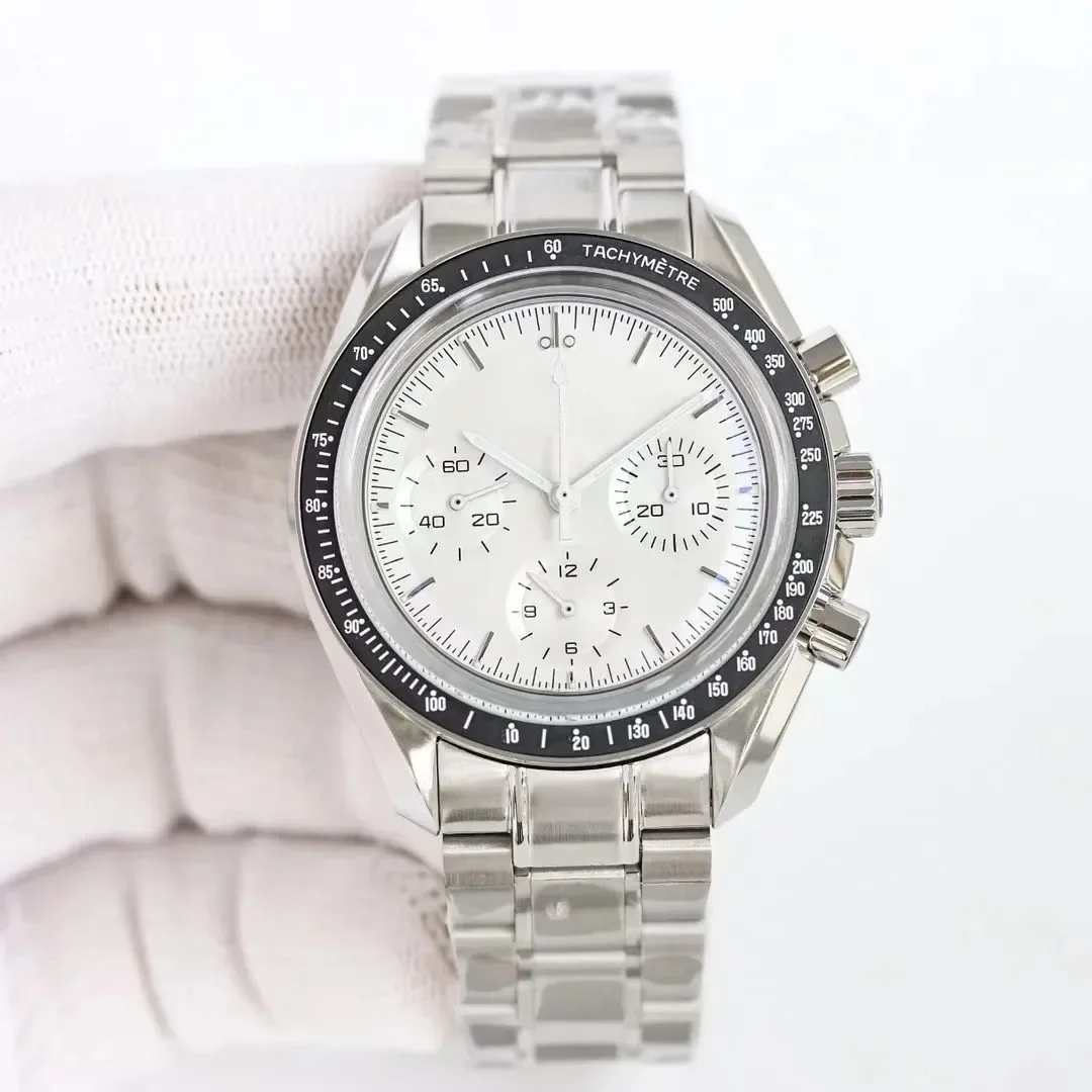 ساعات رجالية من أفضل العلامات التجارية الفاخرة بحركة كوارتز كرونوغراف من الفولاذ المقاوم للصدأ والياقوت المقاوم للماء، ساعة عصرية مضيئة