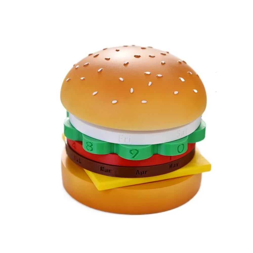

Creative Hamburger Perpetual Calendar Reusable Date Rotatable Rotating Desk Calendar Non-slip Bottom Decorative